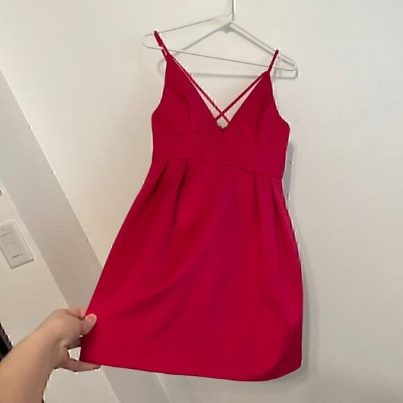 TOPSHOP Front Cross Minidress Magenta Pink Strappy Party Mini Fit & Flare Dress - Picture 6 of 14